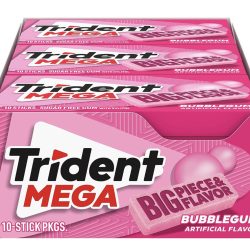 Trident Mega Bubblegum Sugar Free Gum, 9 Packs of 10 Pieces (90 Total Pieces)